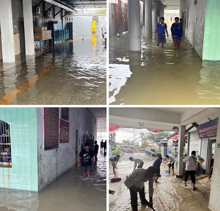 Komitmen Dalam Rendaman Banjir dan Air Hujan, Lapas Tegal Tetap berikan Pelayanan Prima
